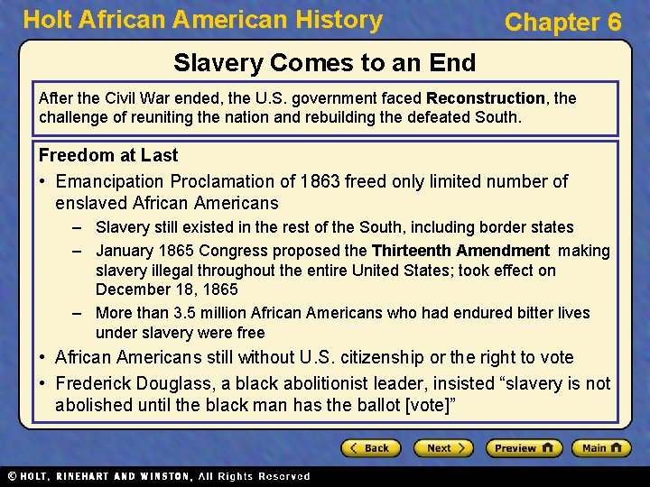 Holt African American History Chapter 6 Slavery Comes to an End After the Civil