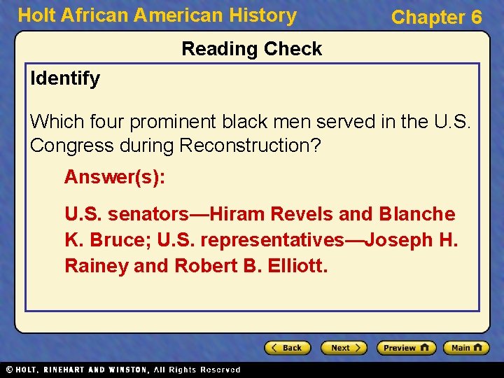 Holt African American History Chapter 6 Reading Check Identify Which four prominent black men