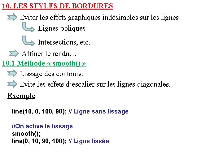 10. LES STYLES DE BORDURES Eviter les effets graphiques indésirables sur les lignes Lignes