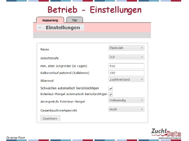 Betrieb - Einstellungen Christian Fürst 