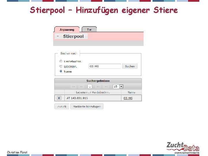 Stierpool – Hinzufügen eigener Stiere Christian Fürst 