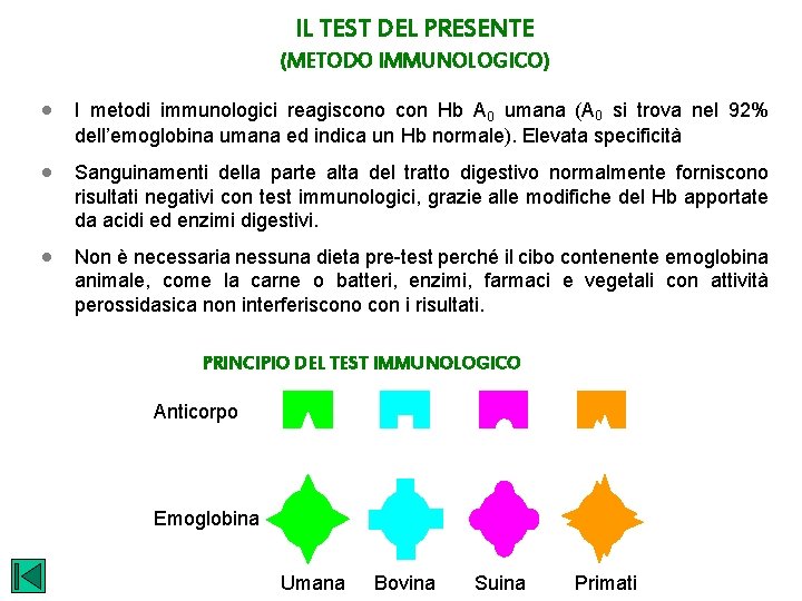 IL TEST DEL PRESENTE (METODO IMMUNOLOGICO) · I metodi immunologici reagiscono con Hb A