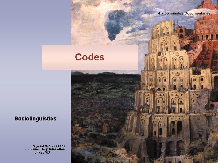 Codes Sociolinguistics Beyond Babel (2001) a documentary Intonation 09/25/03 47 