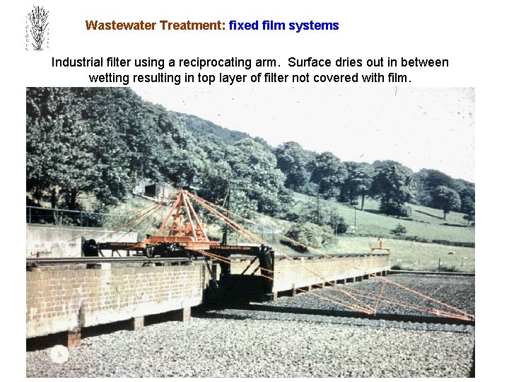 Wastewater Treatment: fixed film systems Industrial filter using a reciprocating arm. Surface dries out