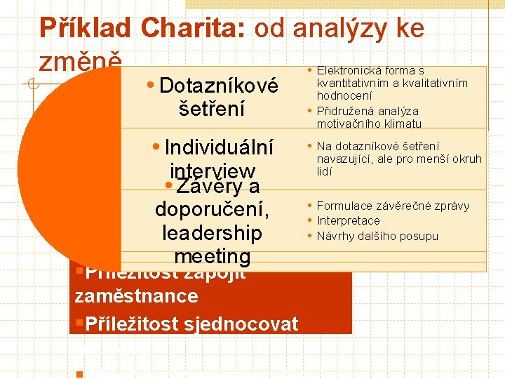 Příklad Charita: od analýzy ke změně • Elektronická forma s • Dotazníkové šetření •