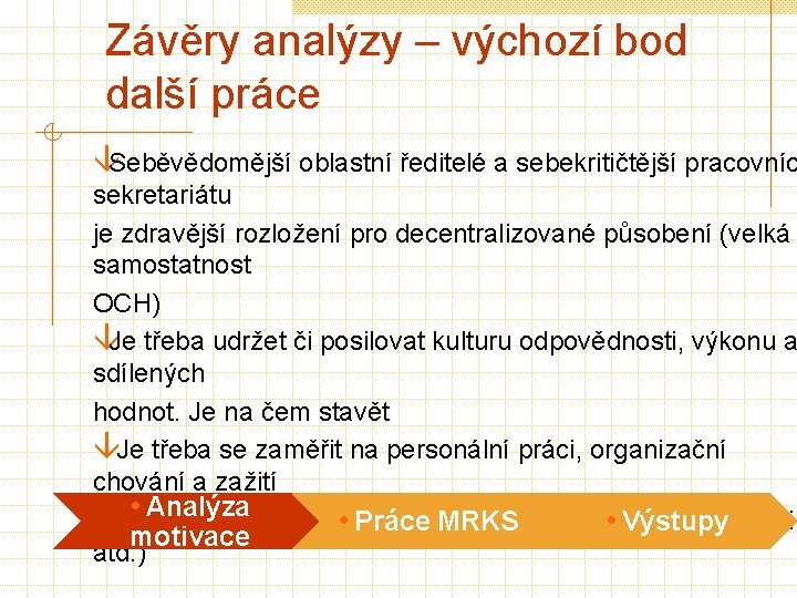 Závěry analýzy – výchozí bod další práce âSeběvědomější oblastní ředitelé a sebekritičtější pracovníc sekretariátu Závěry analýzy – výchozí bod další práce âSeběvědomější oblastní ředitelé a sebekritičtější pracovníc sekretariátu