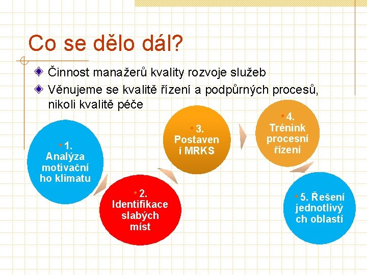 Co se dělo dál? Činnost manažerů kvality rozvoje služeb Věnujeme se kvalitě řízení a Co se dělo dál? Činnost manažerů kvality rozvoje služeb Věnujeme se kvalitě řízení a