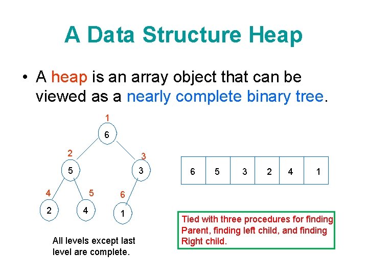 A Data Structure Heap • A heap is an array object that can be