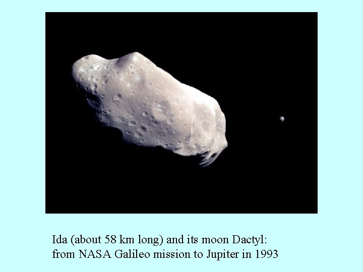 Ida (about 58 km long) and its moon Dactyl: from NASA Galileo mission to