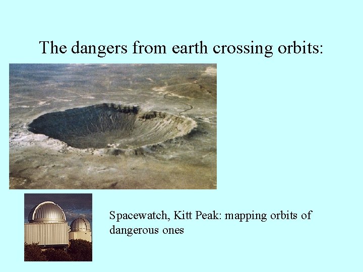 The dangers from earth crossing orbits: Spacewatch, Kitt Peak: mapping orbits of dangerous ones