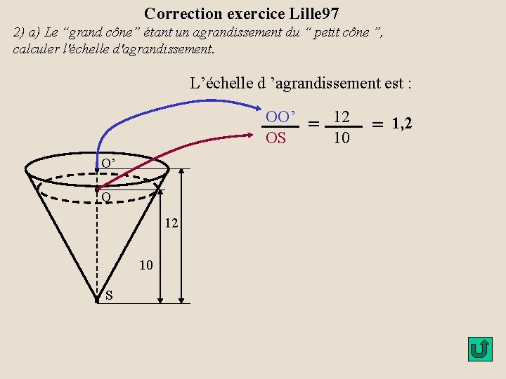 Correction exercice Lille 97 2) a) Le “grand cône” étant un agrandissement du “ Correction exercice Lille 97 2) a) Le “grand cône” étant un agrandissement du “