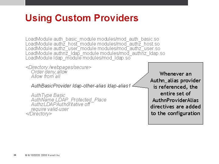 Using Custom Providers Load. Module auth_basic_modules/mod_auth_basic. so Load. Module authz_host_modules/mod_authz_host. so Load. Module authz_user_modules/mod_authz_user.
