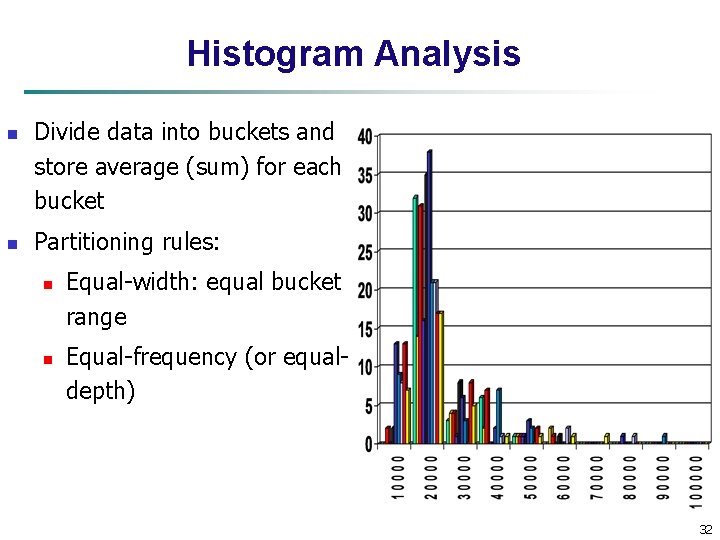 Histogram Analysis n n Divide data into buckets and store average (sum) for each