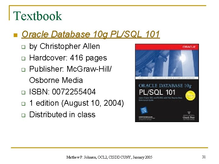Pl/sql Text Book OCL 2 Oracle 10 g SQL PLSQL Session