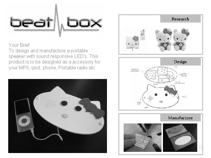 Research Your Brief: To design and manufacture a portable speaker with sound responsive LED’s.