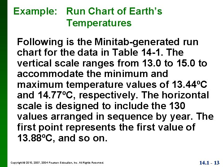 Example: Run Chart of Earth’s Temperatures Following is the Minitab-generated run chart for the