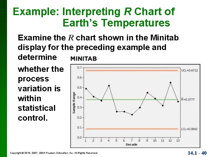 Example: Interpreting R Chart of Earth’s Temperatures Examine the R chart shown in the
