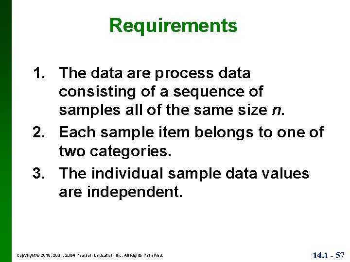 Requirements 1. The data are process data consisting of a sequence of samples all