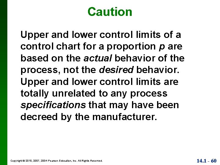 Caution Upper and lower control limits of a control chart for a proportion p