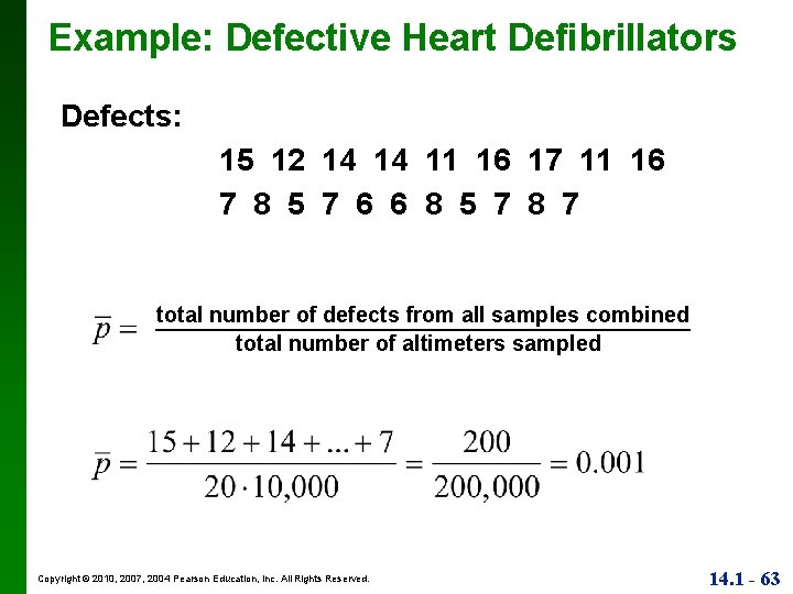 Example: Defective Heart Defibrillators Defects: 15 12 14 14 11 16 17 11 16