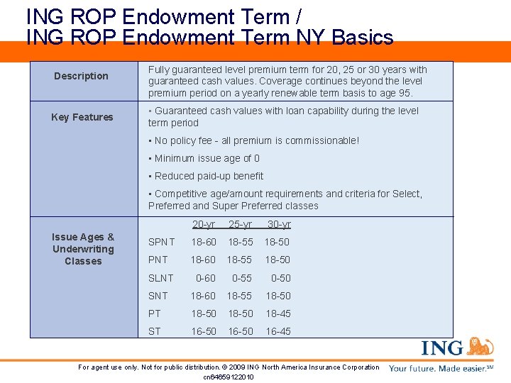 ING ROP Endowment Term / ING ROP Endowment Term NY Basics Description Key Features