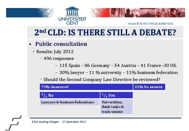 2 nd CLD: IS THERE STILL A DEBATE? • Public consultation ‣ Results: July