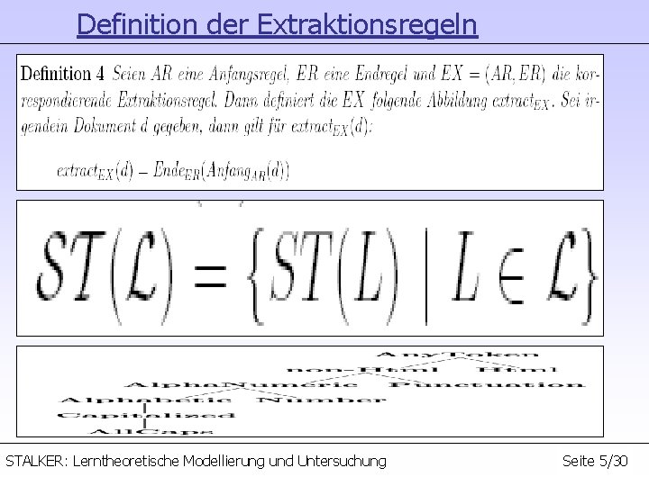 Definition der Extraktionsregeln STALKER: Lerntheoretische Modellierung und Untersuchung Seite 5/30 