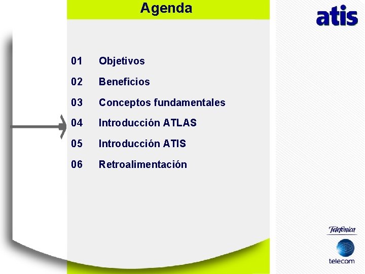 Agenda 01 Objetivos 02 Beneficios 03 Conceptos fundamentales 04 Introducción ATLAS 05 Introducción ATIS