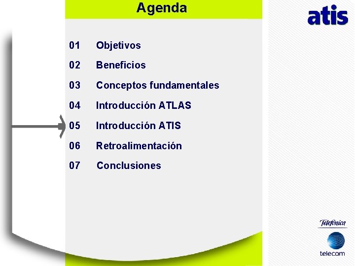 Agenda 01 Objetivos 02 Beneficios 03 Conceptos fundamentales 04 Introducción ATLAS 05 Introducción ATIS