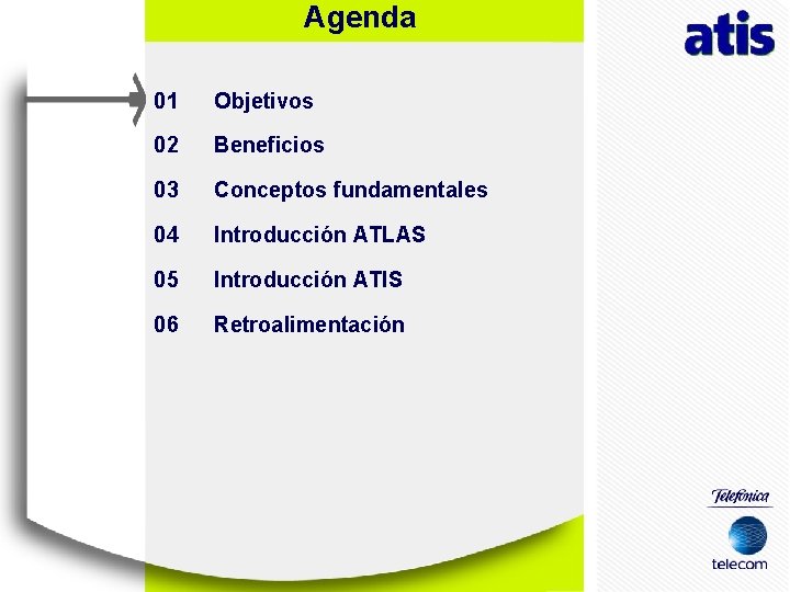 Agenda 01 Objetivos 02 Beneficios 03 Conceptos fundamentales 04 Introducción ATLAS 05 Introducción ATIS