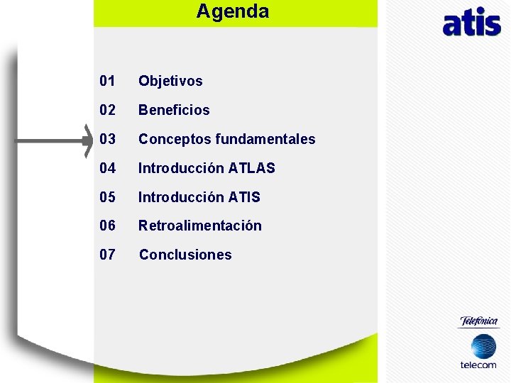 Agenda 01 Objetivos 02 Beneficios 03 Conceptos fundamentales 04 Introducción ATLAS 05 Introducción ATIS