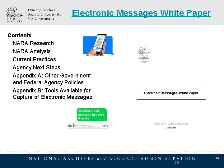 Electronic Messages White Paper Contents • NARA Research • NARA Analysis • Current Practices Electronic Messages White Paper Contents • NARA Research • NARA Analysis • Current Practices