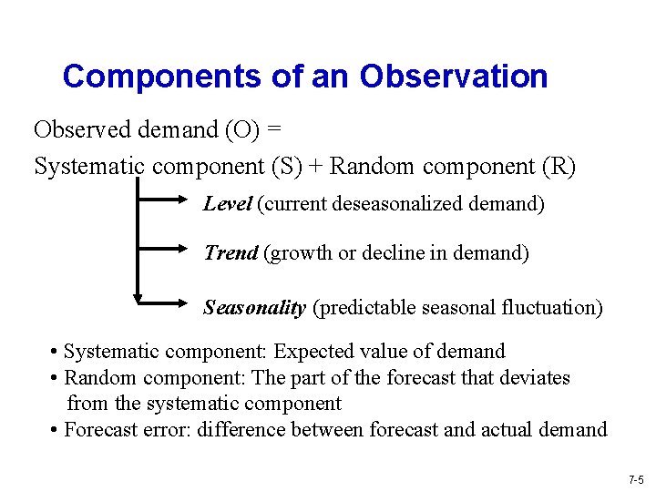 Components of an Observation Observed demand (O) = Systematic component (S) + Random component