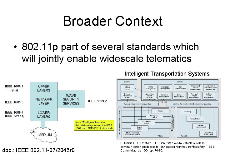 Broader Context • 802. 11 p part of several standards which will jointly enable Broader Context • 802. 11 p part of several standards which will jointly enable