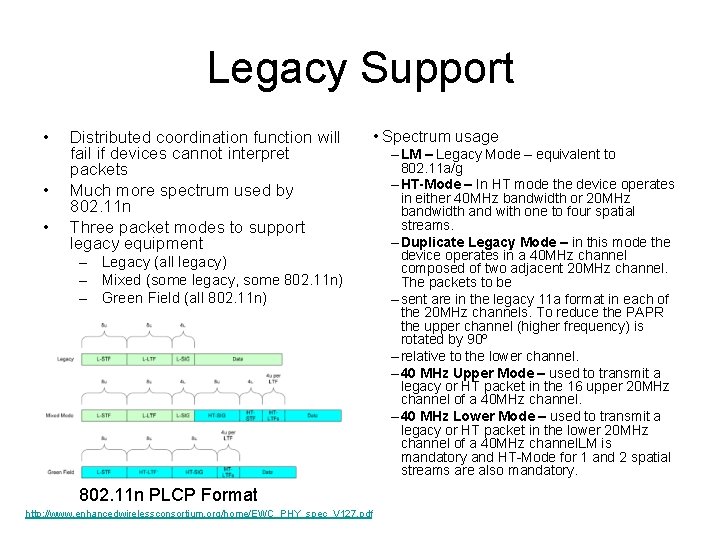 Legacy Support • • • Distributed coordination function will fail if devices cannot interpret Legacy Support • • • Distributed coordination function will fail if devices cannot interpret