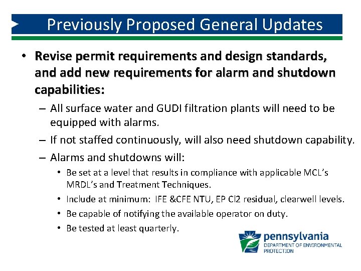 Previously Proposed General Updates • Revise permit requirements and design standards, and add new