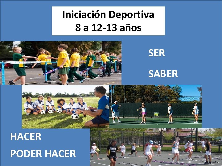 Iniciación Deportiva 8 a 12 -13 años Formación en valores Formación cognitiva HACER PODER