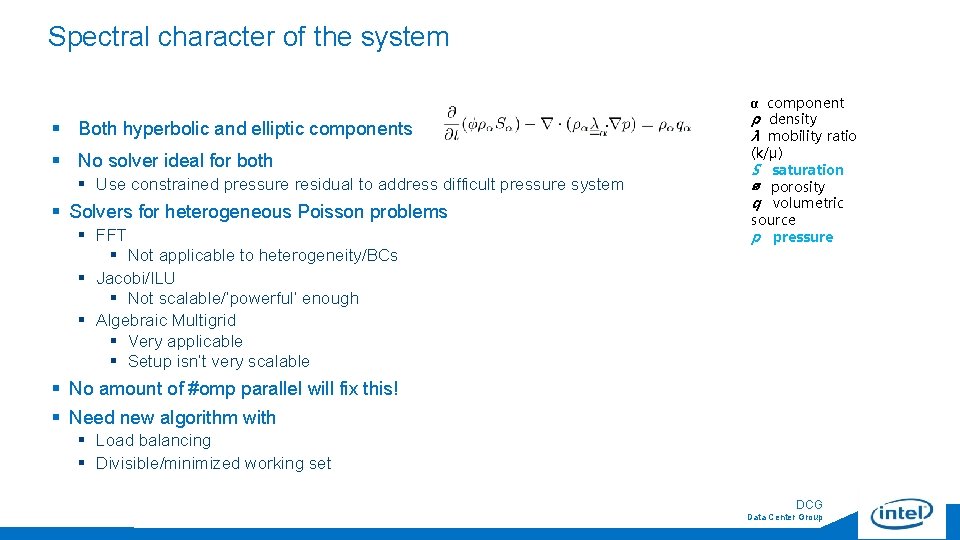 Spectral character of the system § Both hyperbolic and elliptic components § No solver