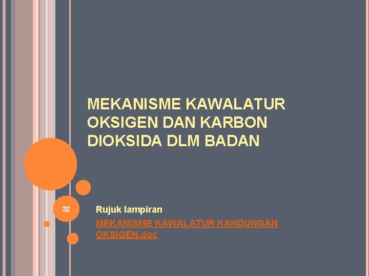 MEKANISME KAWALATUR OKSIGEN DAN KARBON DIOKSIDA DLM BADAN 32 Rujuk lampiran MEKANISME KAWALATUR KANDUNGAN