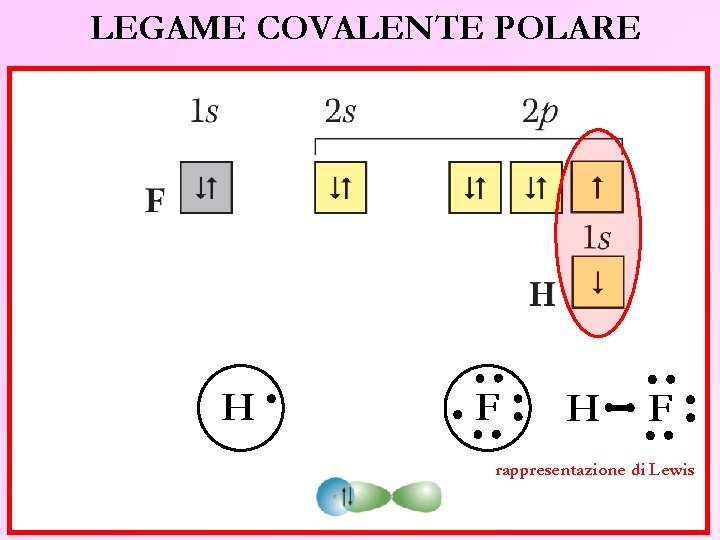 LEGAME COVALENTE POLARE H F rappresentazione di Lewis 