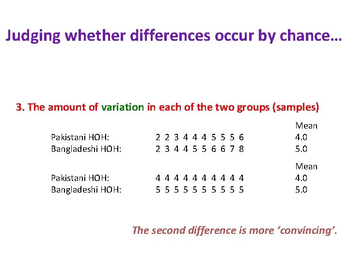 Judging whether differences occur by chance… 3. The amount of variation in each of