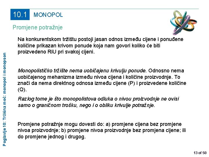 10. 1 MONOPOL Poglavlje 10: Tržišna moć: monopol i monopson Promjene potražnje Na konkurentskom