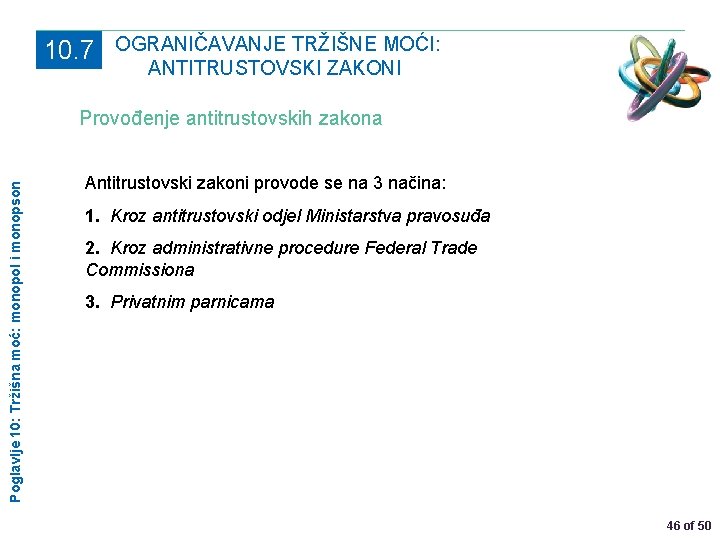 10. 7 OGRANIČAVANJE TRŽIŠNE MOĆI: ANTITRUSTOVSKI ZAKONI Poglavlje 10: Tržišna moć: monopol i monopson