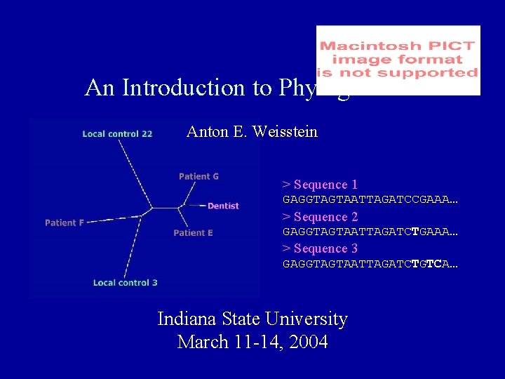 An Introduction to Phylogenetics Anton E. Weisstein > Sequence 1 GAGGTAGTAATTAGATCCGAAA… > Sequence 2