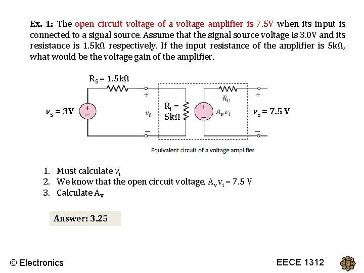 Ex. 1: The open circuit voltage of a voltage amplifier is 7. 5 V