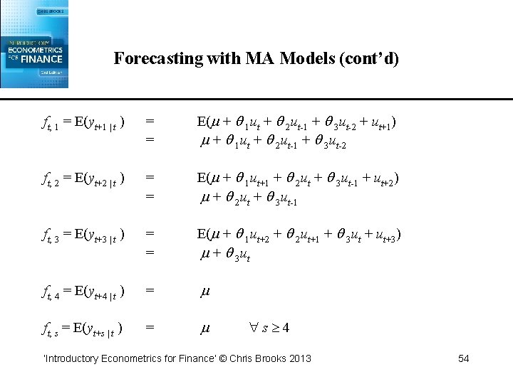 Forecasting with MA Models (cont’d) ft, 1 = E(yt+1 t ) ft, 2 =