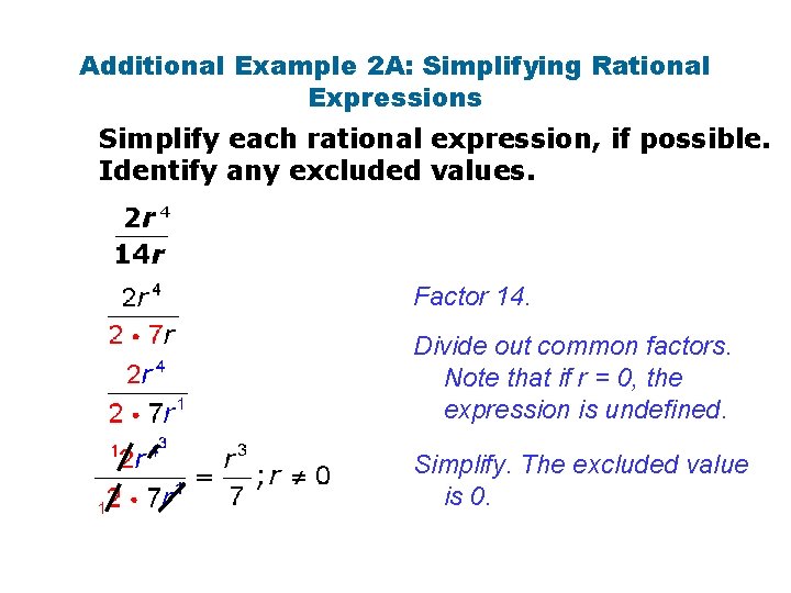 Additional Example 2 A: Simplifying Rational Expressions Simplify each rational expression, if possible. Identify