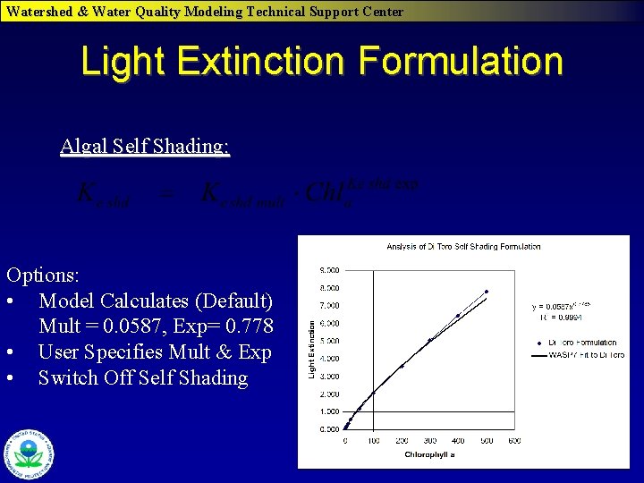 Watershed & Water Quality Modeling Technical Support Center Light Extinction Formulation Algal Self Shading: