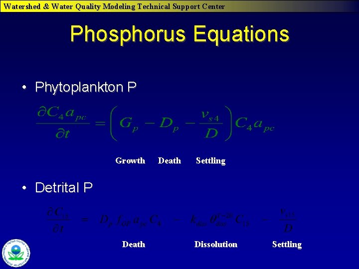 Watershed & Water Quality Modeling Technical Support Center Phosphorus Equations • Phytoplankton P Growth