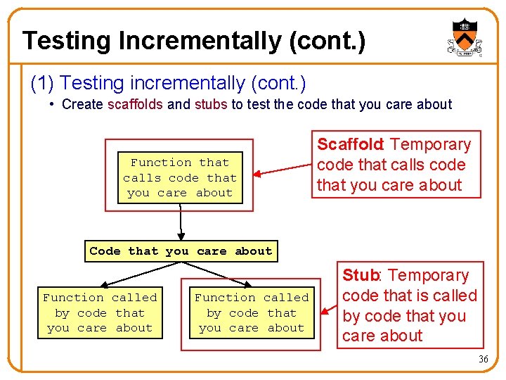 Testing Incrementally (cont. ) (1) Testing incrementally (cont. ) • Create scaffolds and stubs